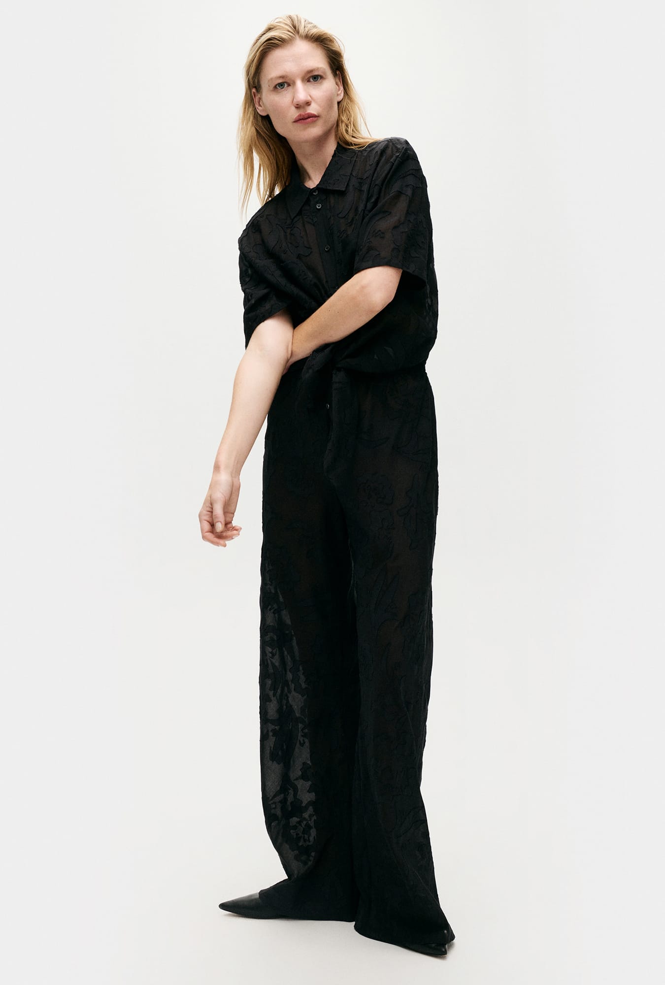 Pantalon coupe biais en soie à agrafes Tulipa Noir