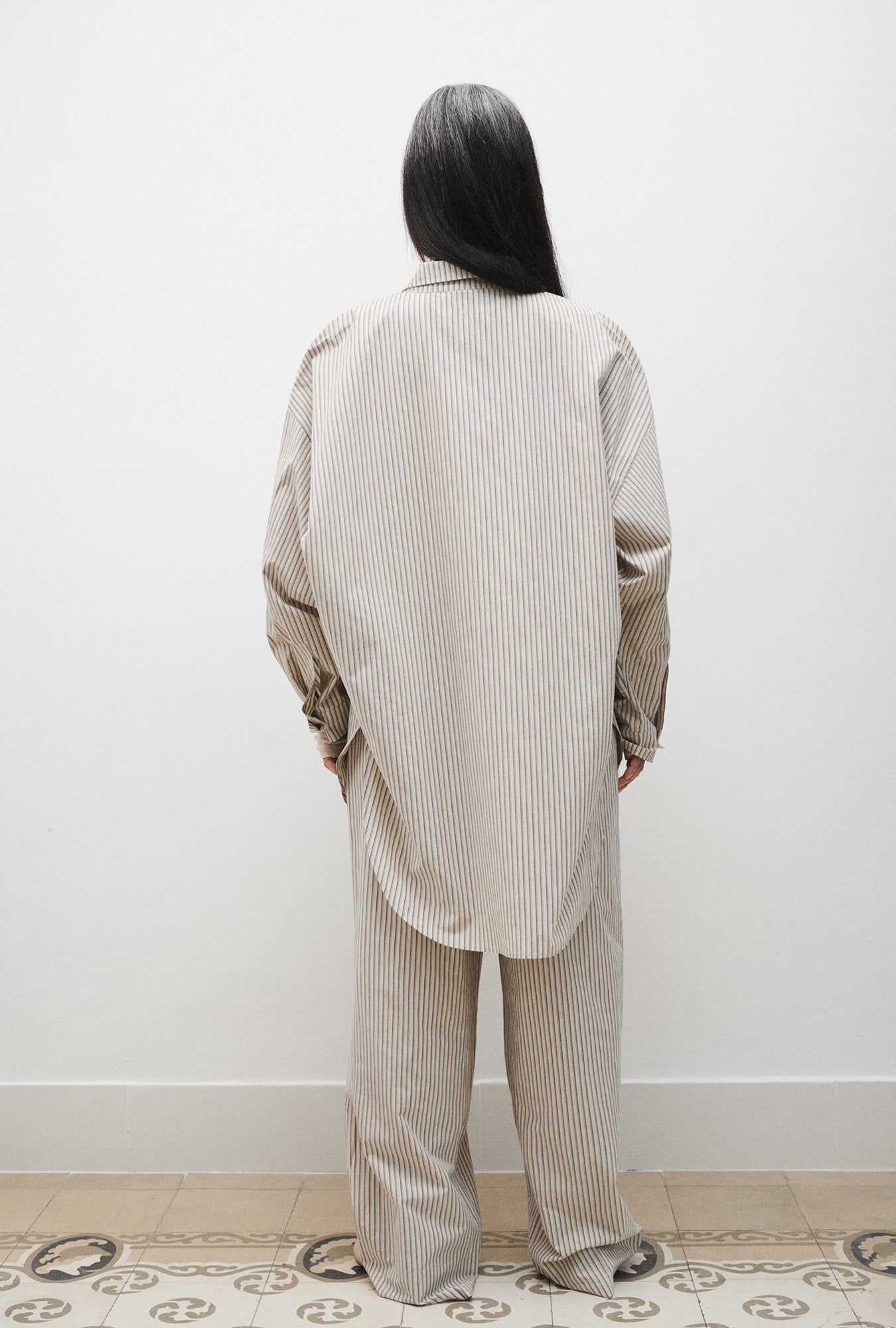 Chemise ronde en coton à rayures ardoise