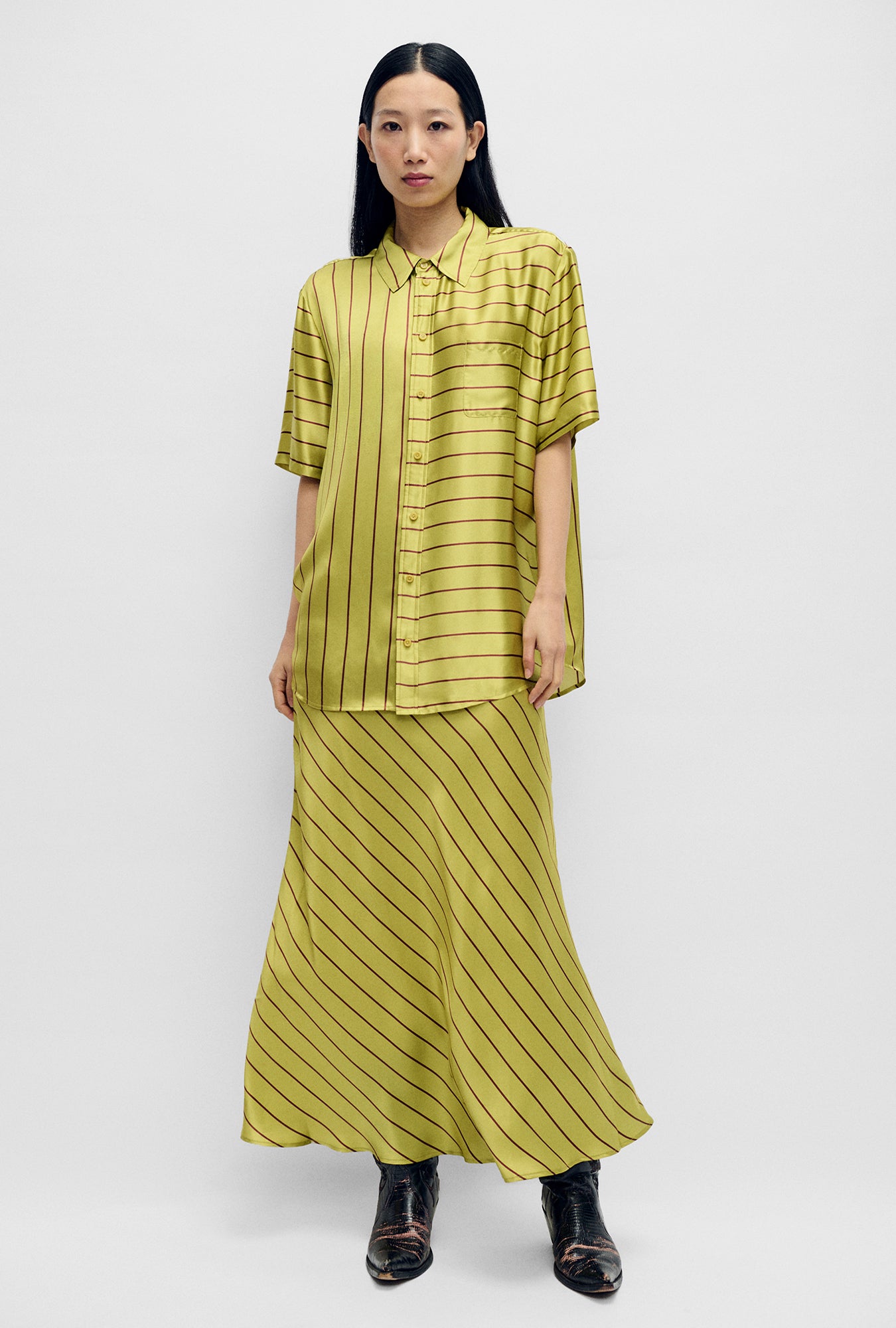 Chemise Boyfriend Manches Courtes Rayures Cactus