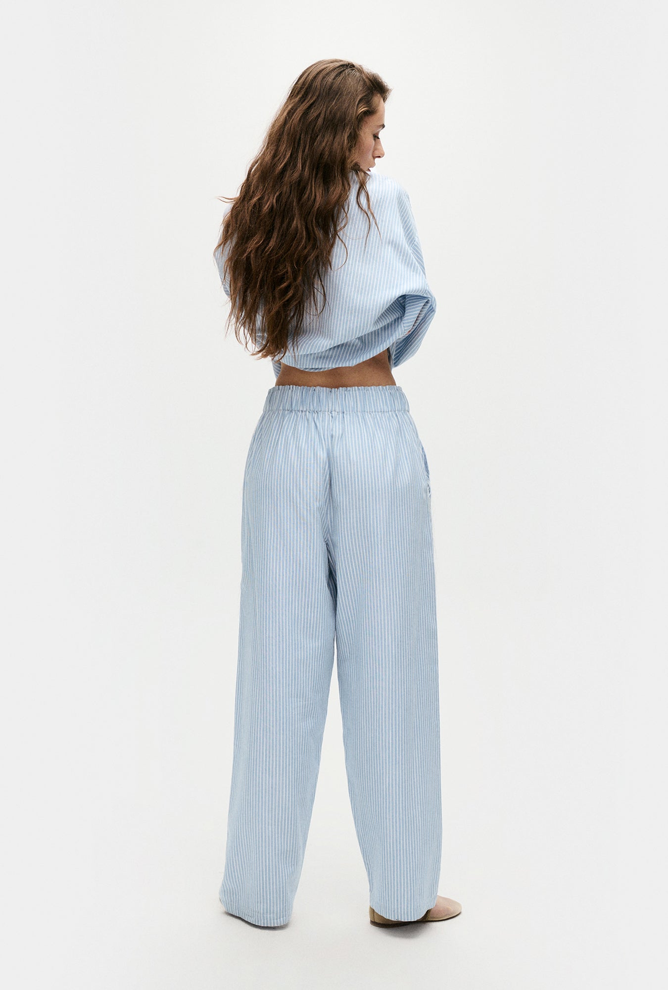 Pantalon en papier de coton rayé orage