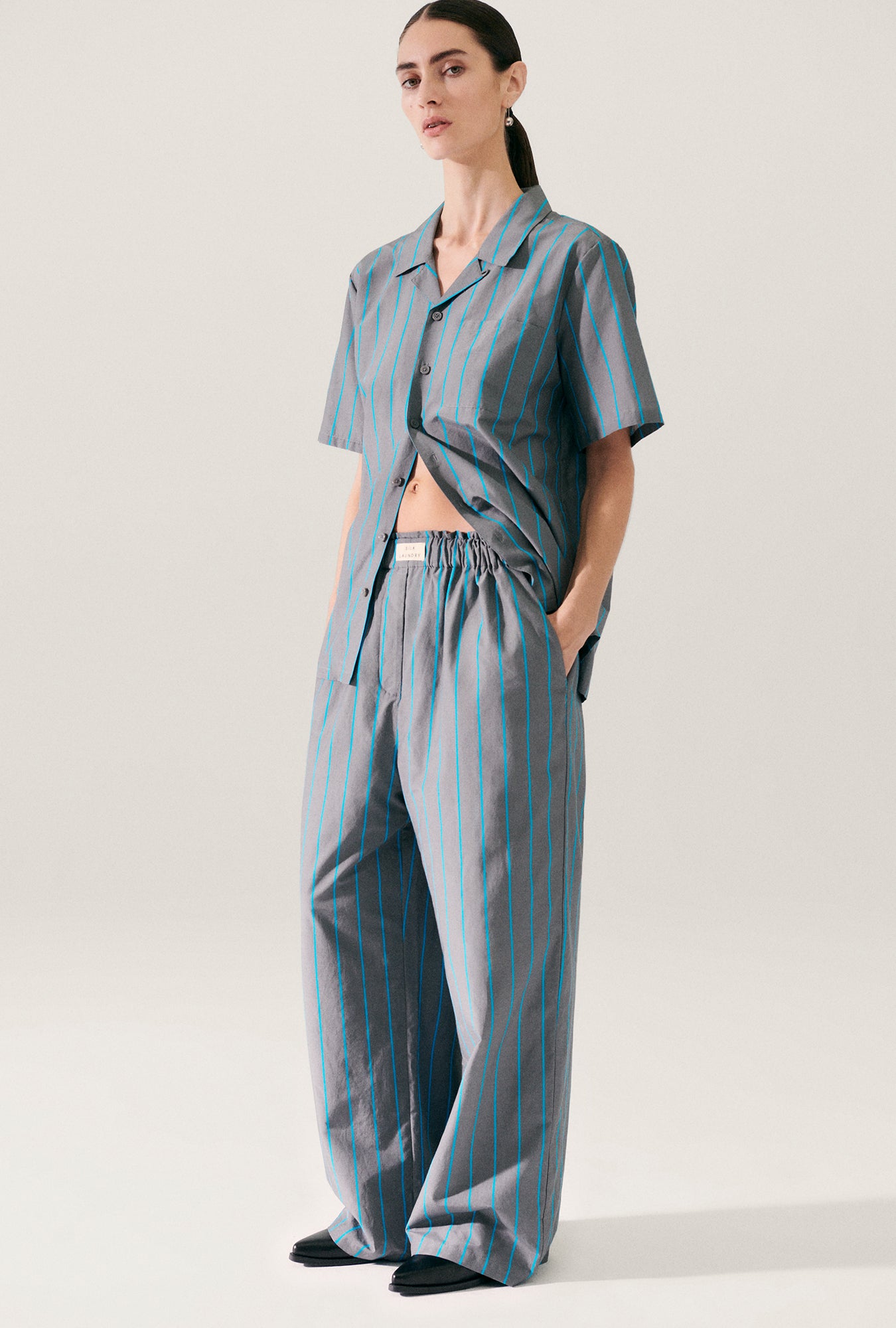 Pantalon large en coton et soie à rayures Oxygen