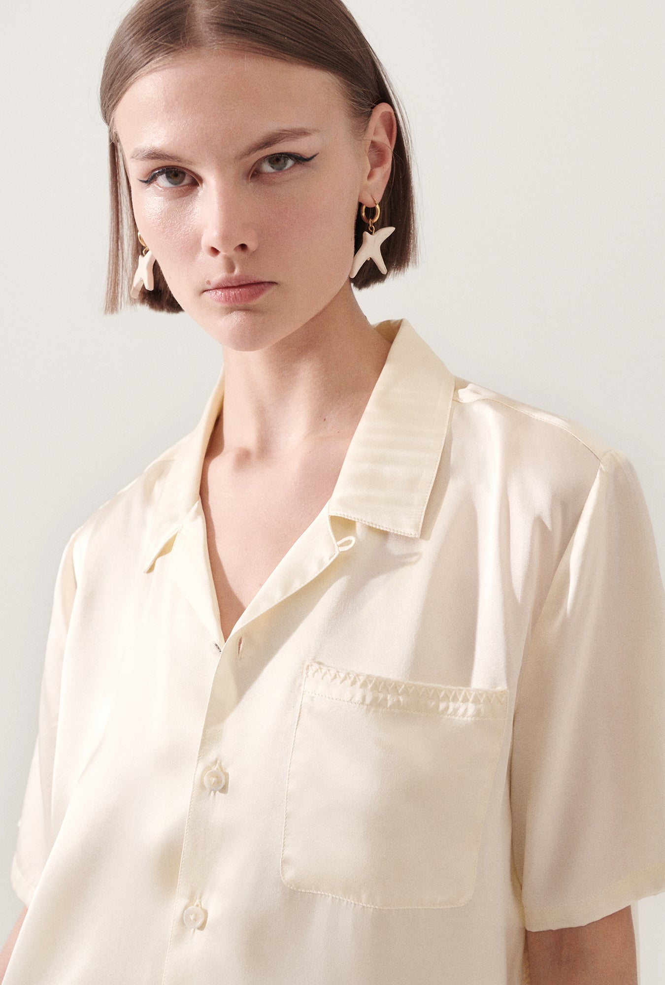 Chemise de camp point de feston blanc cassé