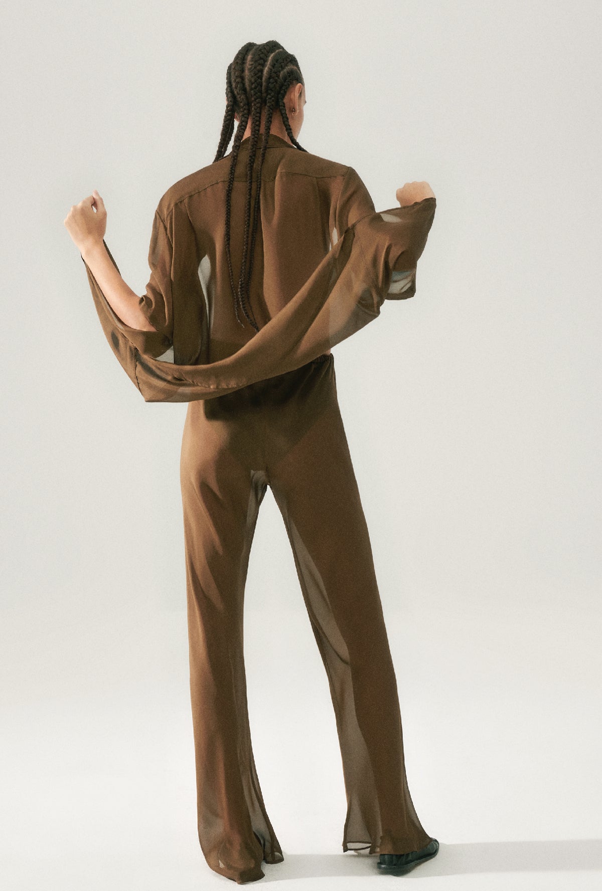 Pantalon en mousseline de soie coupe en biais Terre foncée