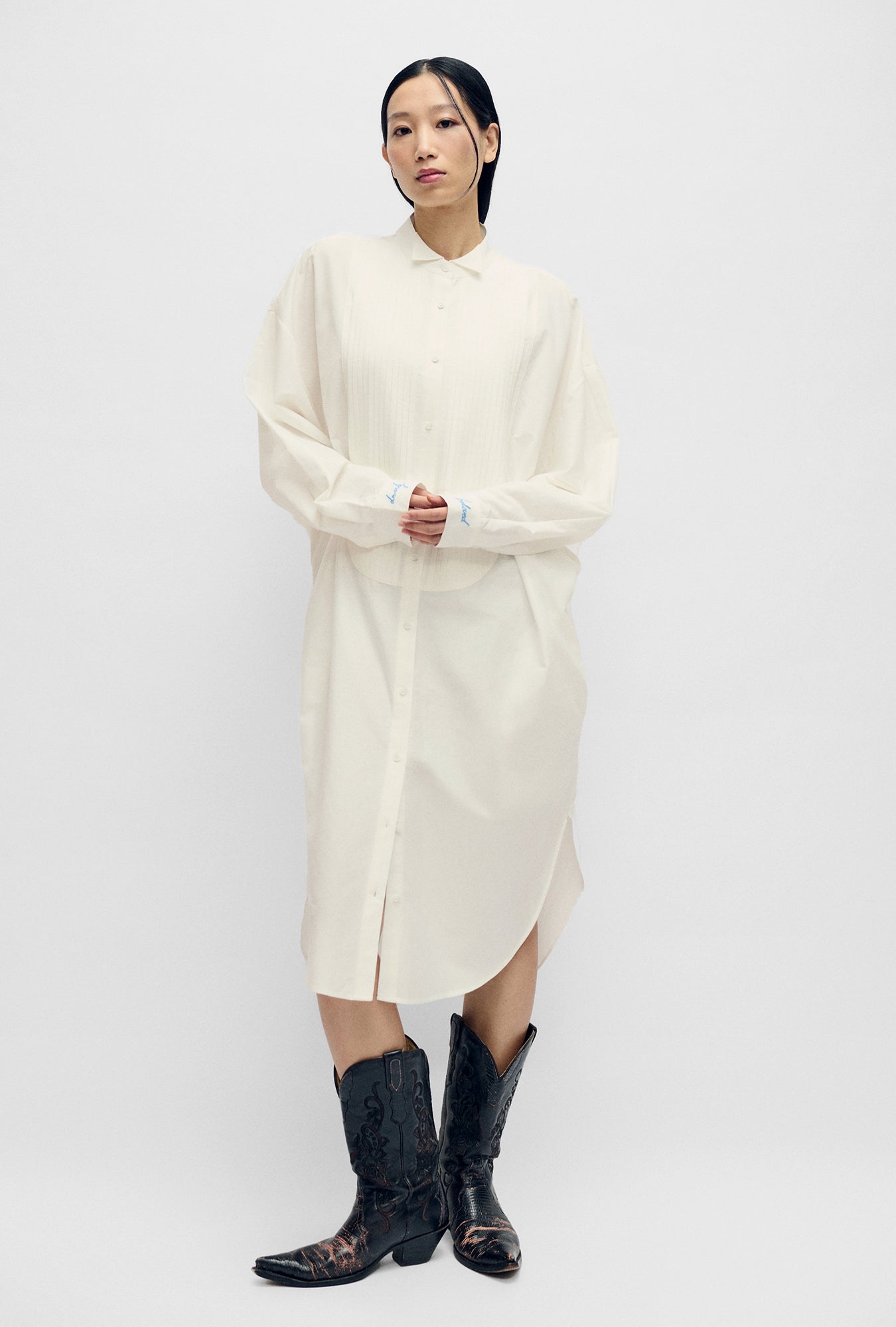Robe Chemise Tuxedo Ronde Blanche