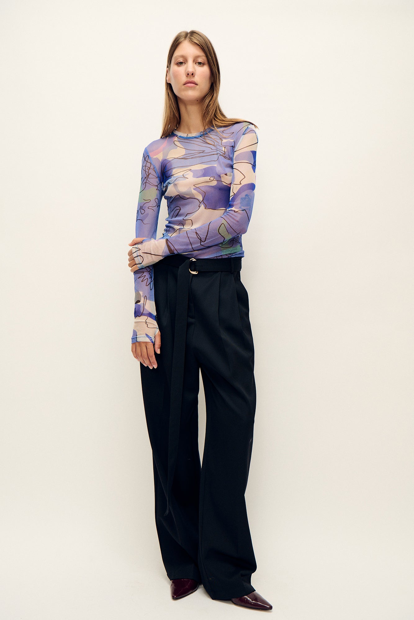 Mesh Long Sleeve Top Cornflower Floral