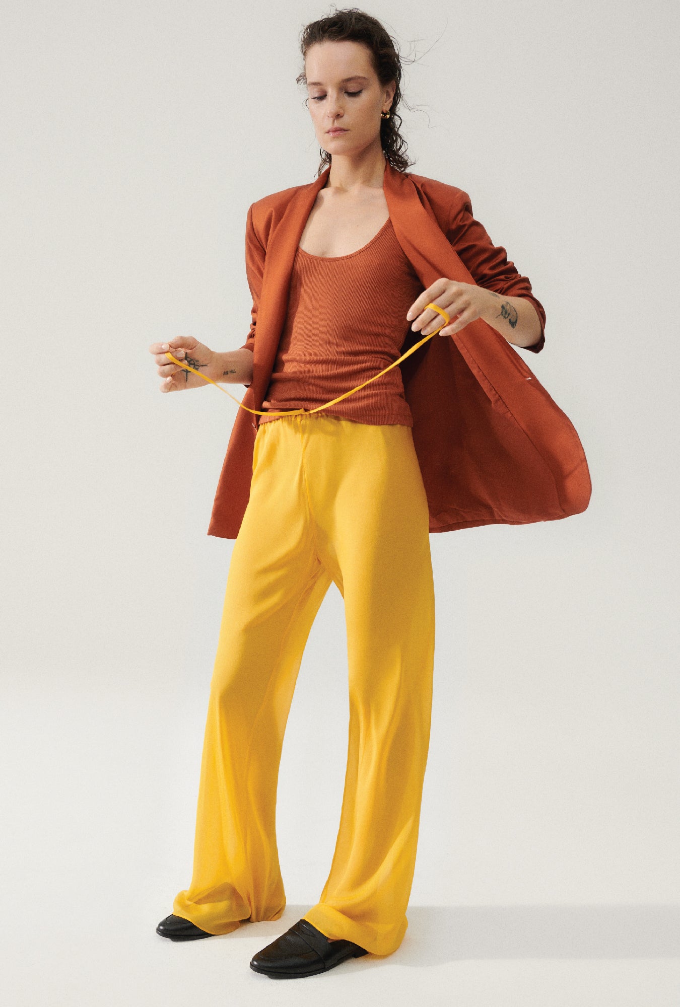 Chiffon Bias Cut Pants Goldfinch