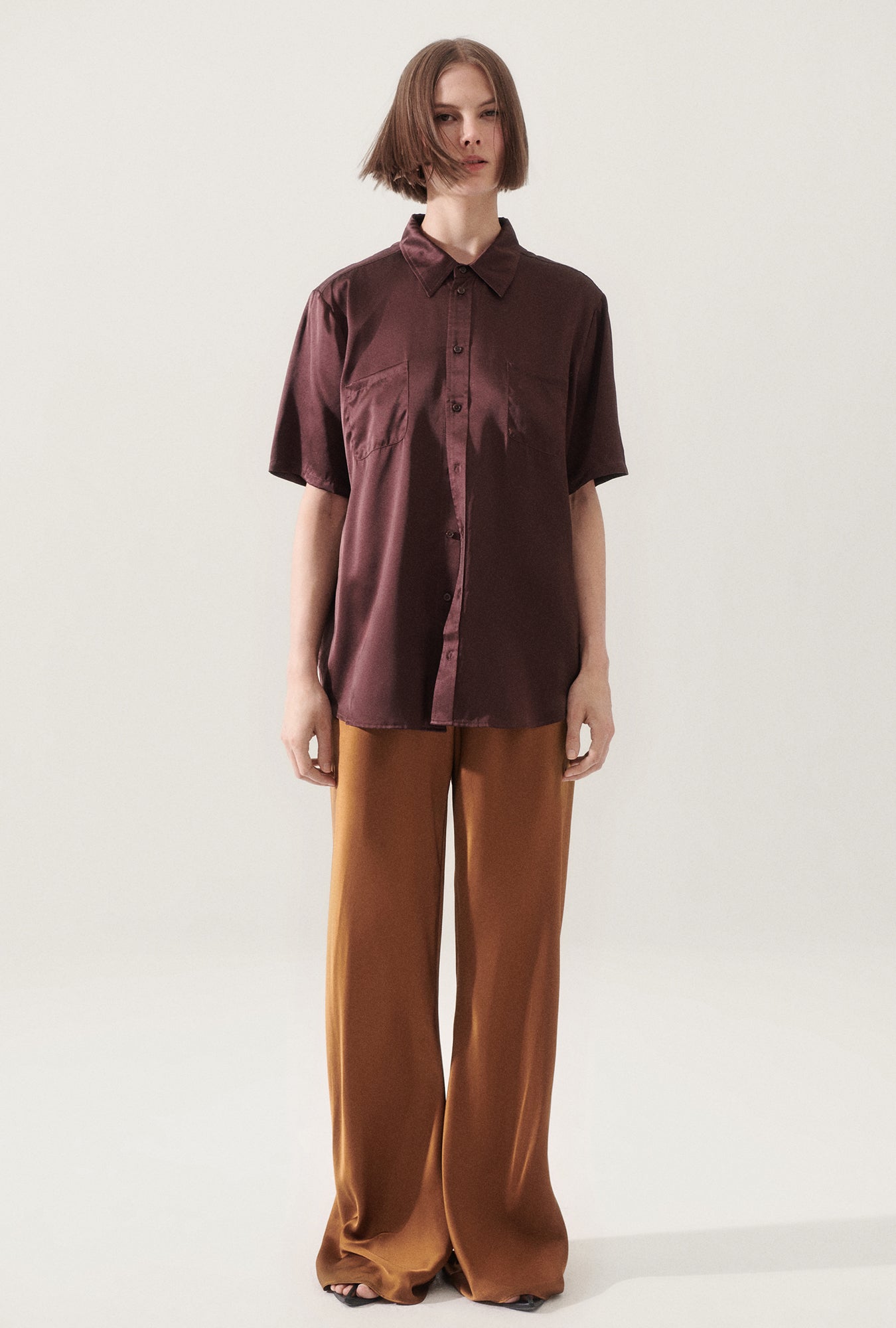 Short Sleeve Boyfriend Shirt Cacao