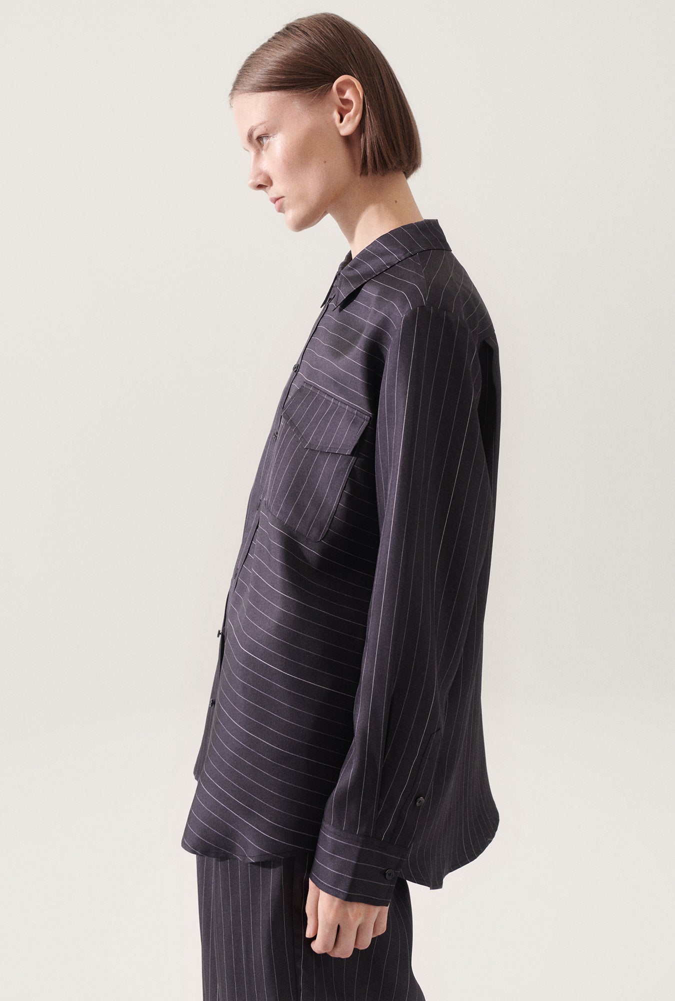 Chemise Boyfriend en Sergé Rayée Noir / Blanc