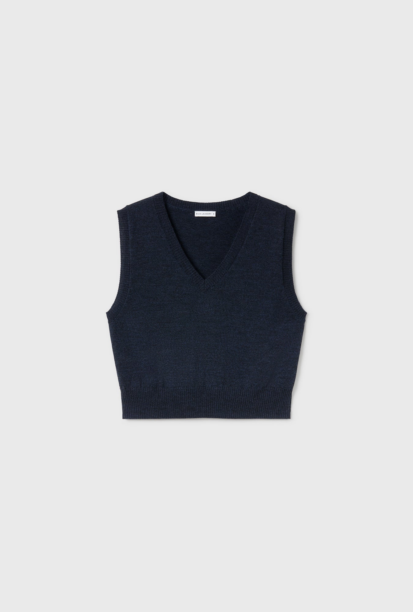 Gilet sans manches en maille col V bleu chiné