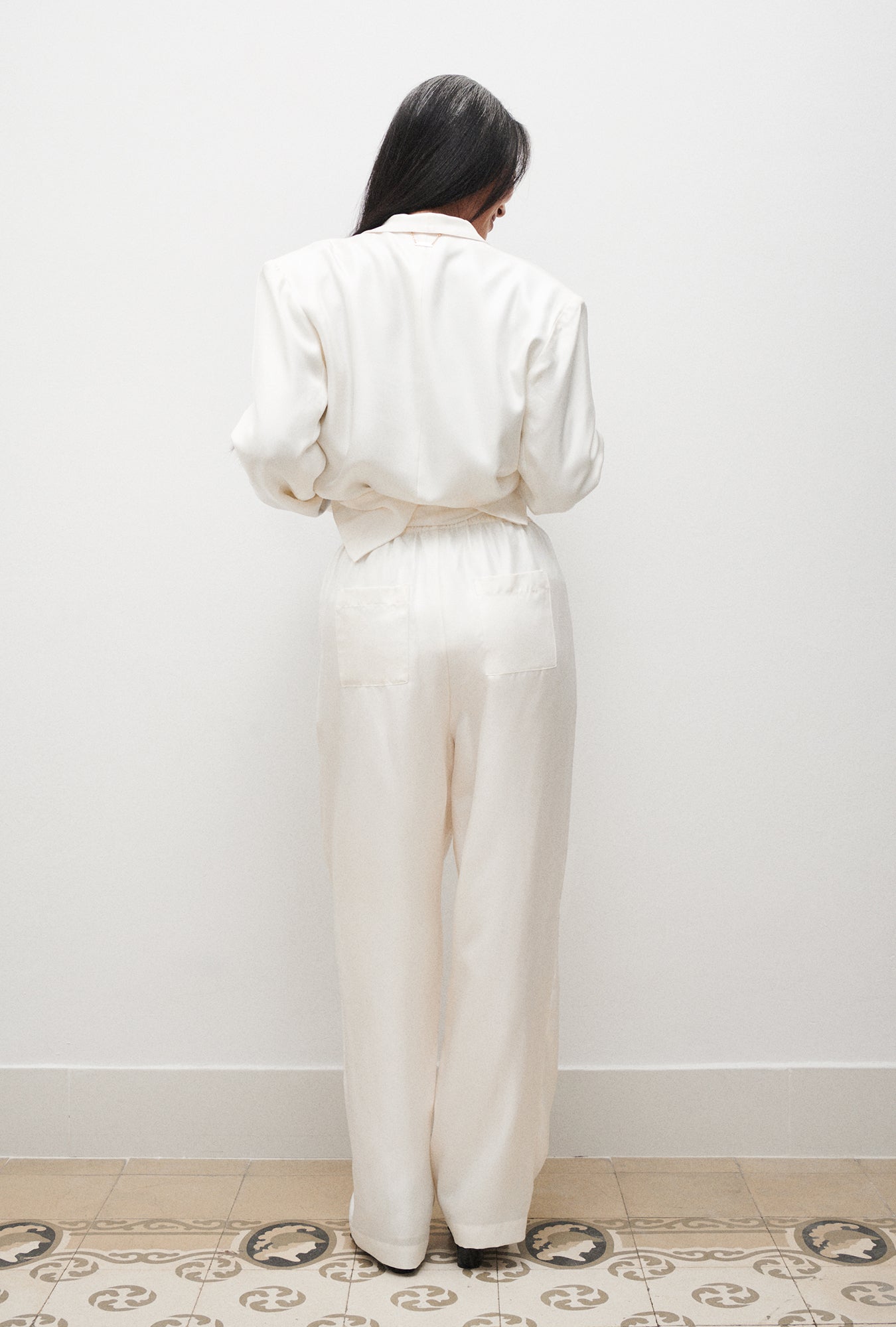 Pantalon ample en sergé blanc