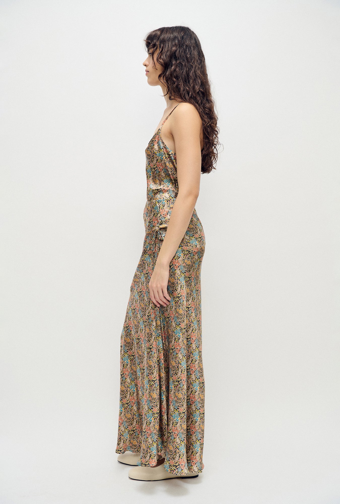 Jupe longue coupe biais à motif floral "Sugar"