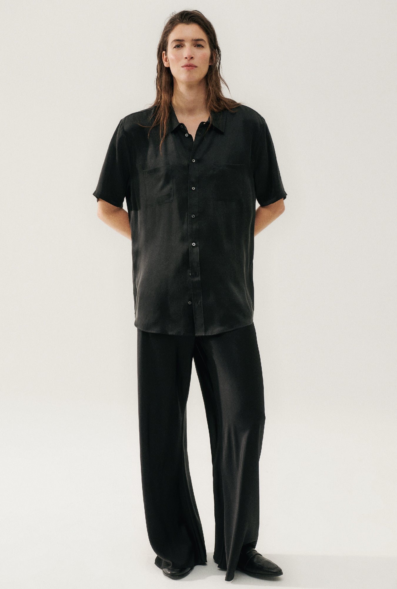 Chemise boyfriend noire à manches courtes