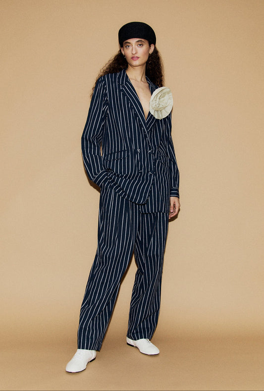 Cotton Relaxed Blazer Egret Stripe