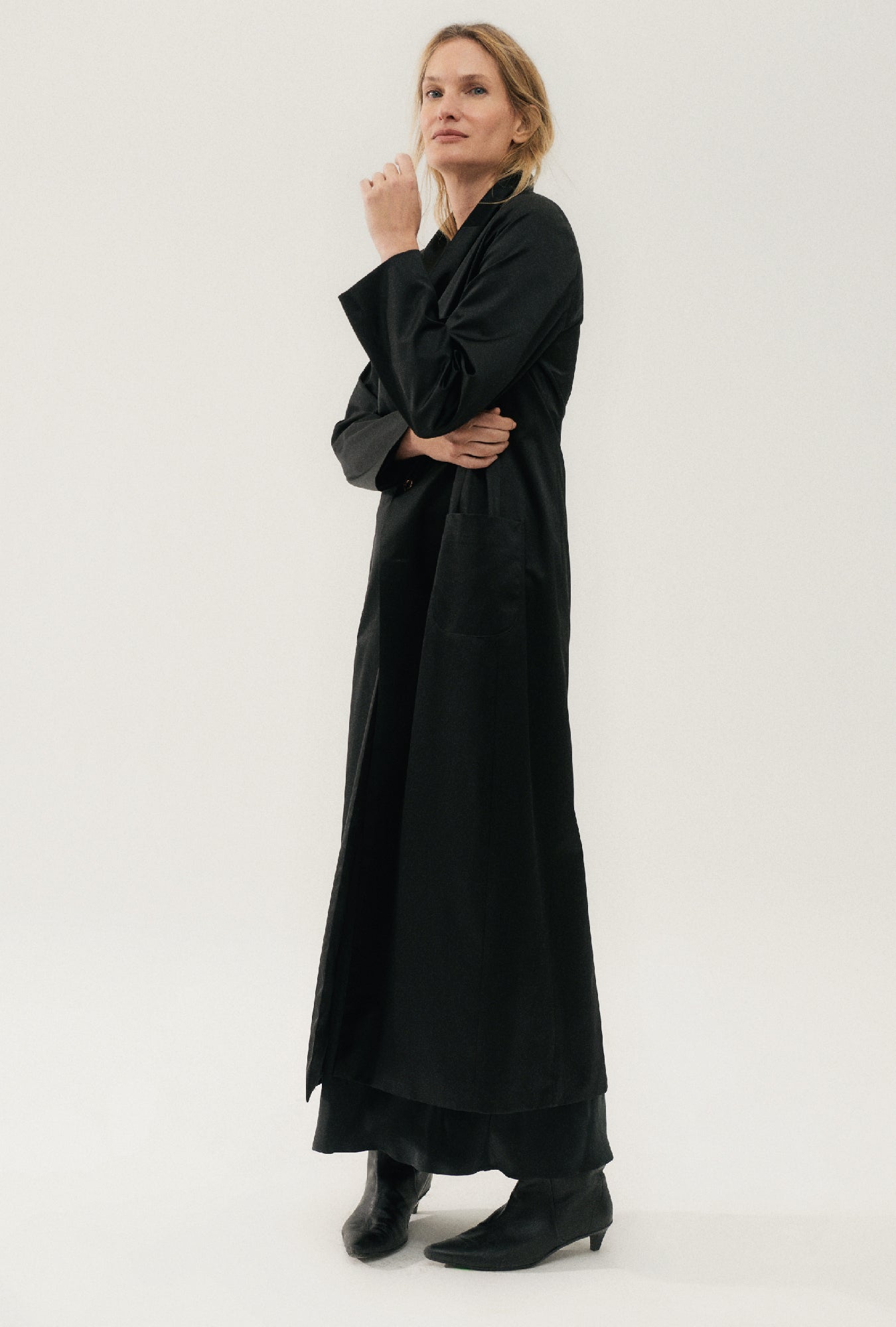 Long blazer noir résistant aux intempéries