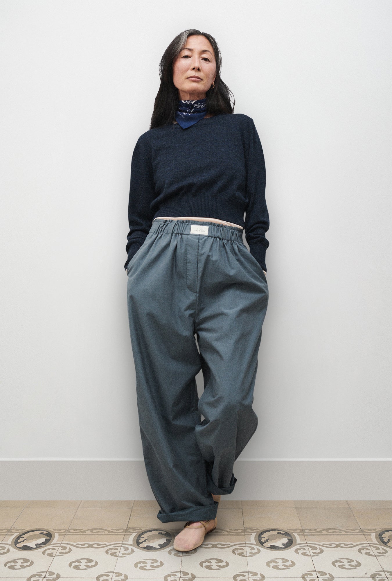 Pantalon en coton et soie Paper Bag Ardoise