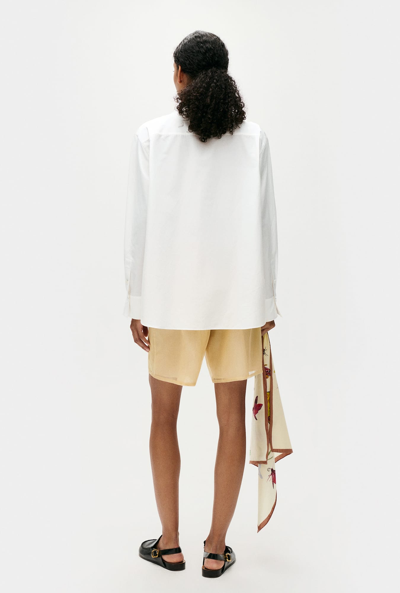 Cotton Silk Pleated Yoke Shirt White
