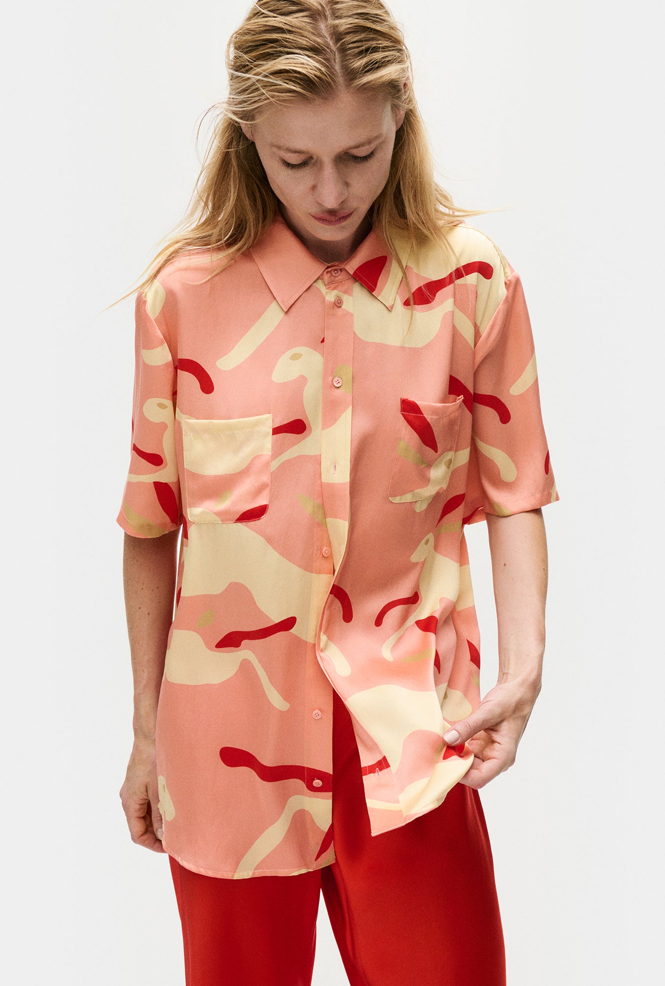 Short Sleeve Boyfriend Shirt Rabbit Amaranth