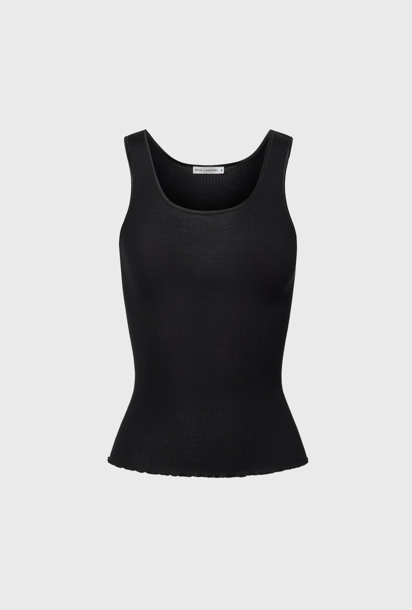 Silk Wool Ribbed Essential Tank Black