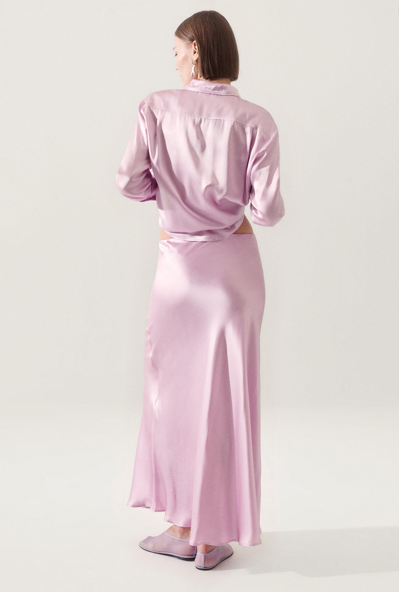 Jupe longue biais lilas
