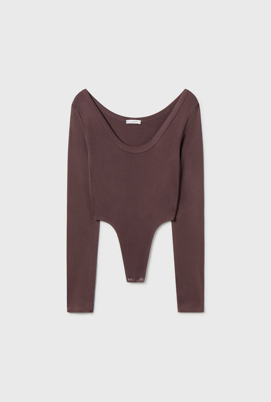 Jersey Modal Long Sleeve Cutaway Bodysuit Cacao