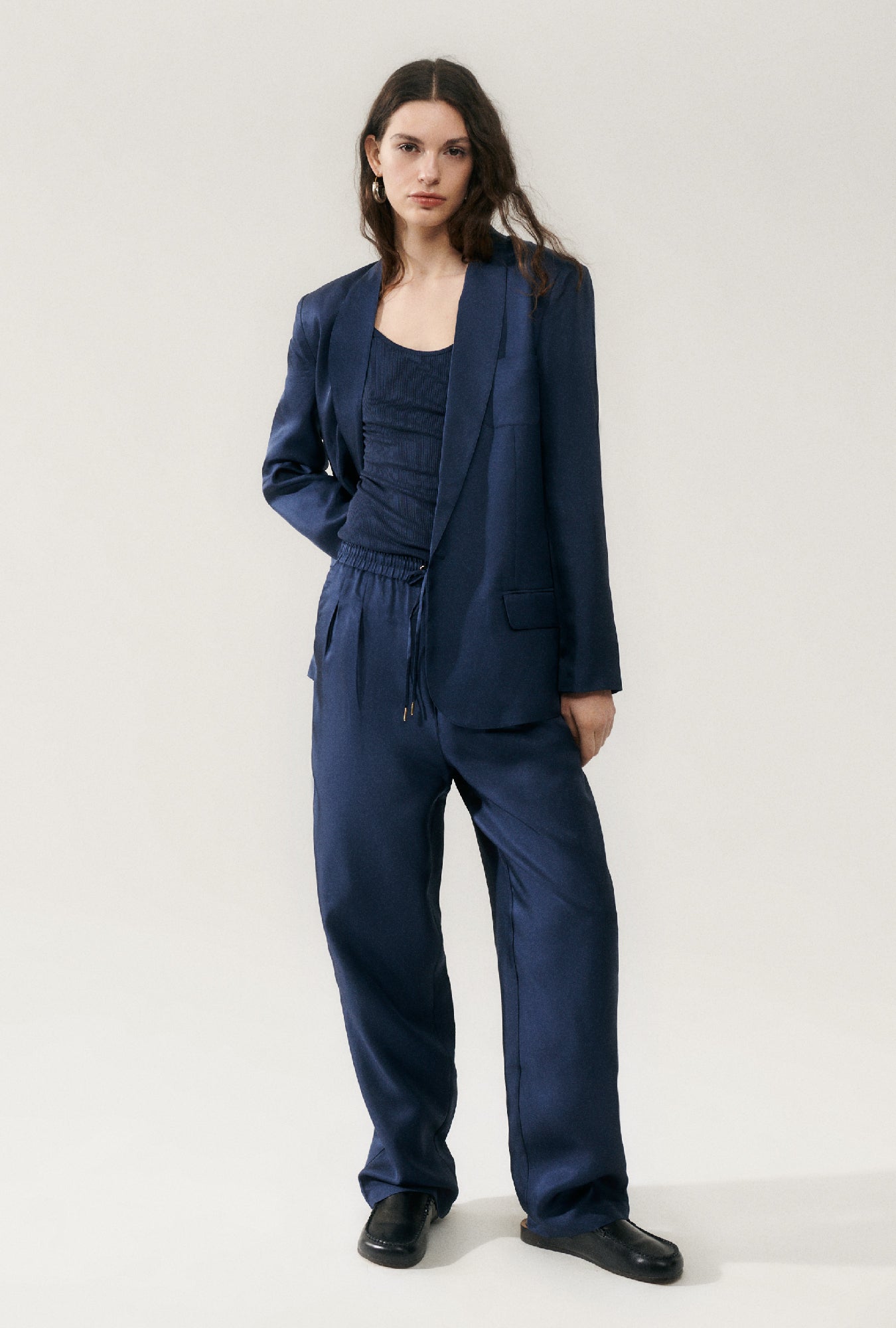 Pantalon ample en sergé minuit