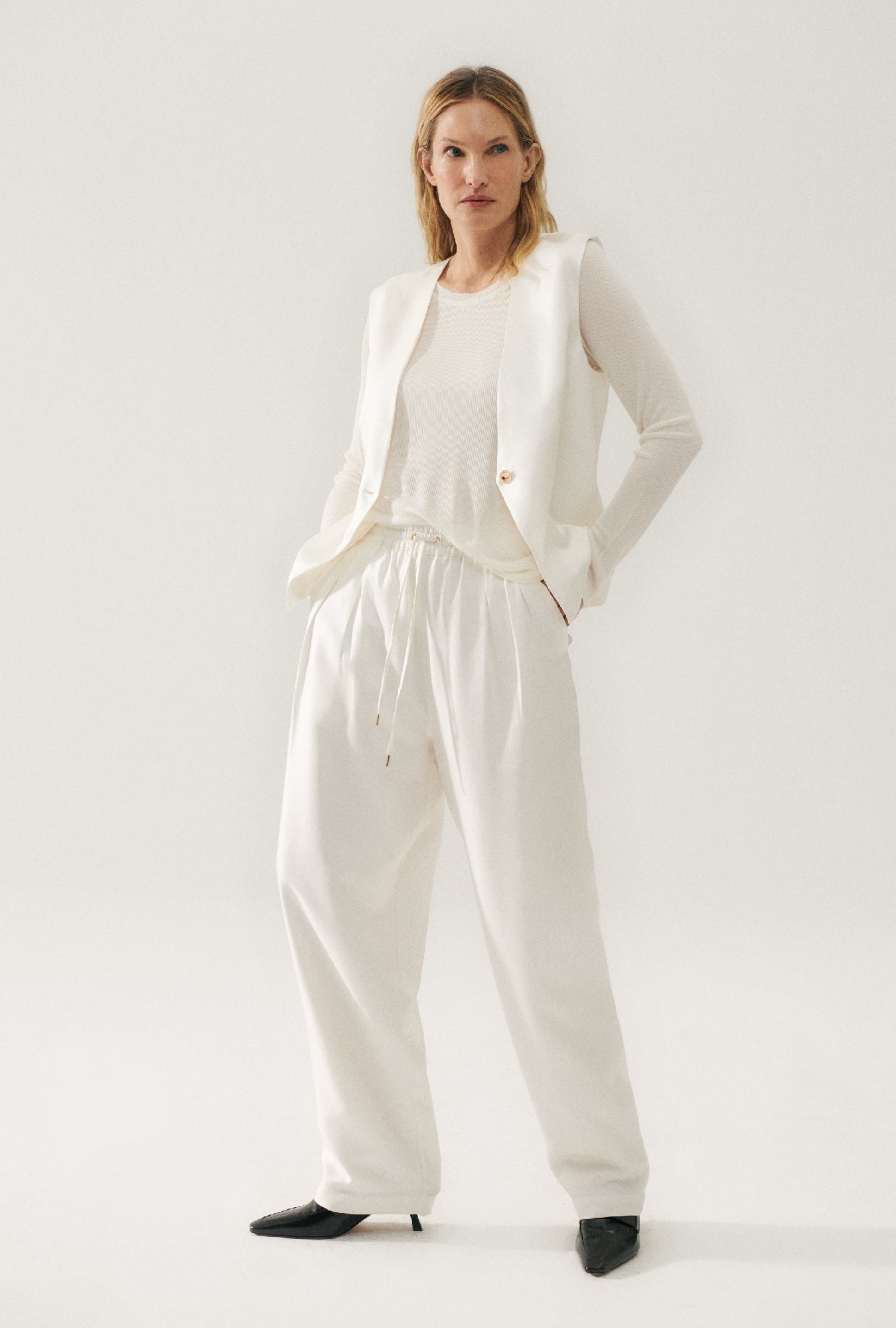 Pantalon ample en sergé blanc