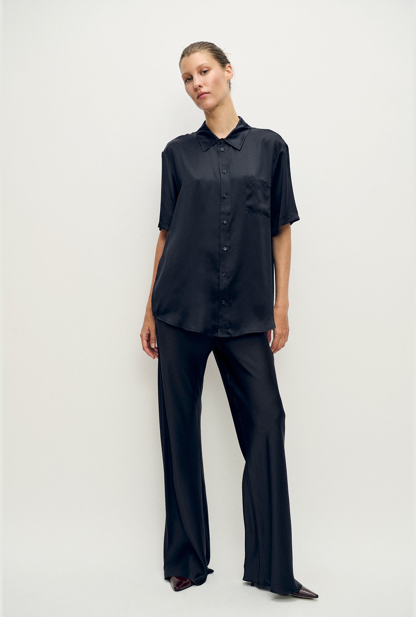 Chemise boyfriend noire à manches courtes