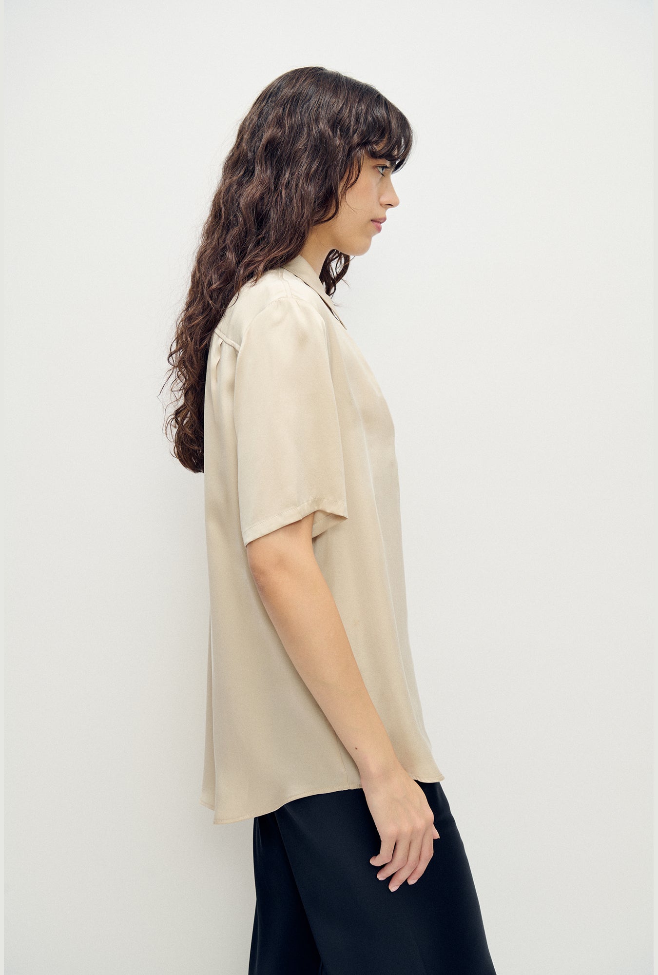 Chemise Boyfriend Manches Courtes Noisette