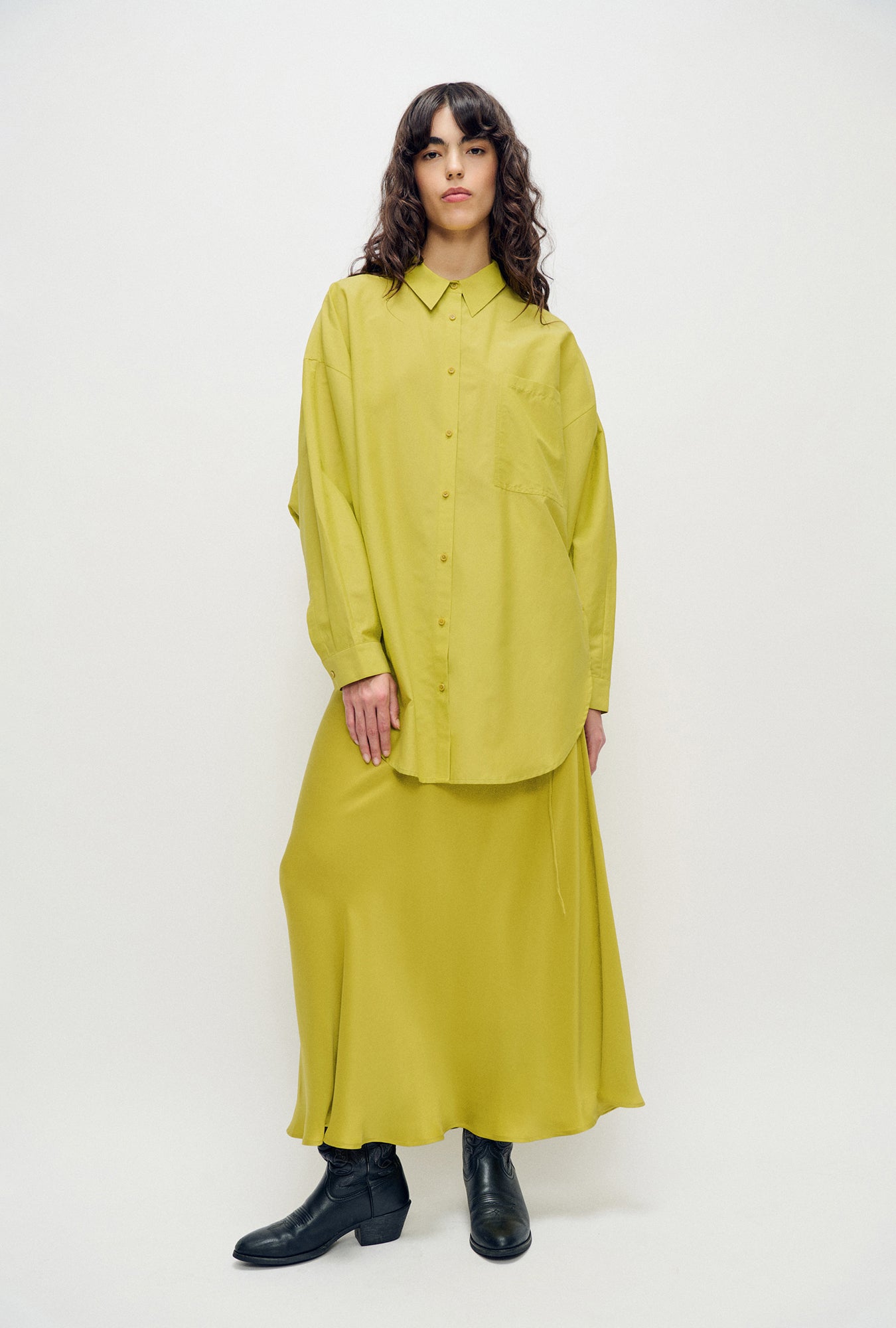 Chemise ronde en coton et soie Citron vert