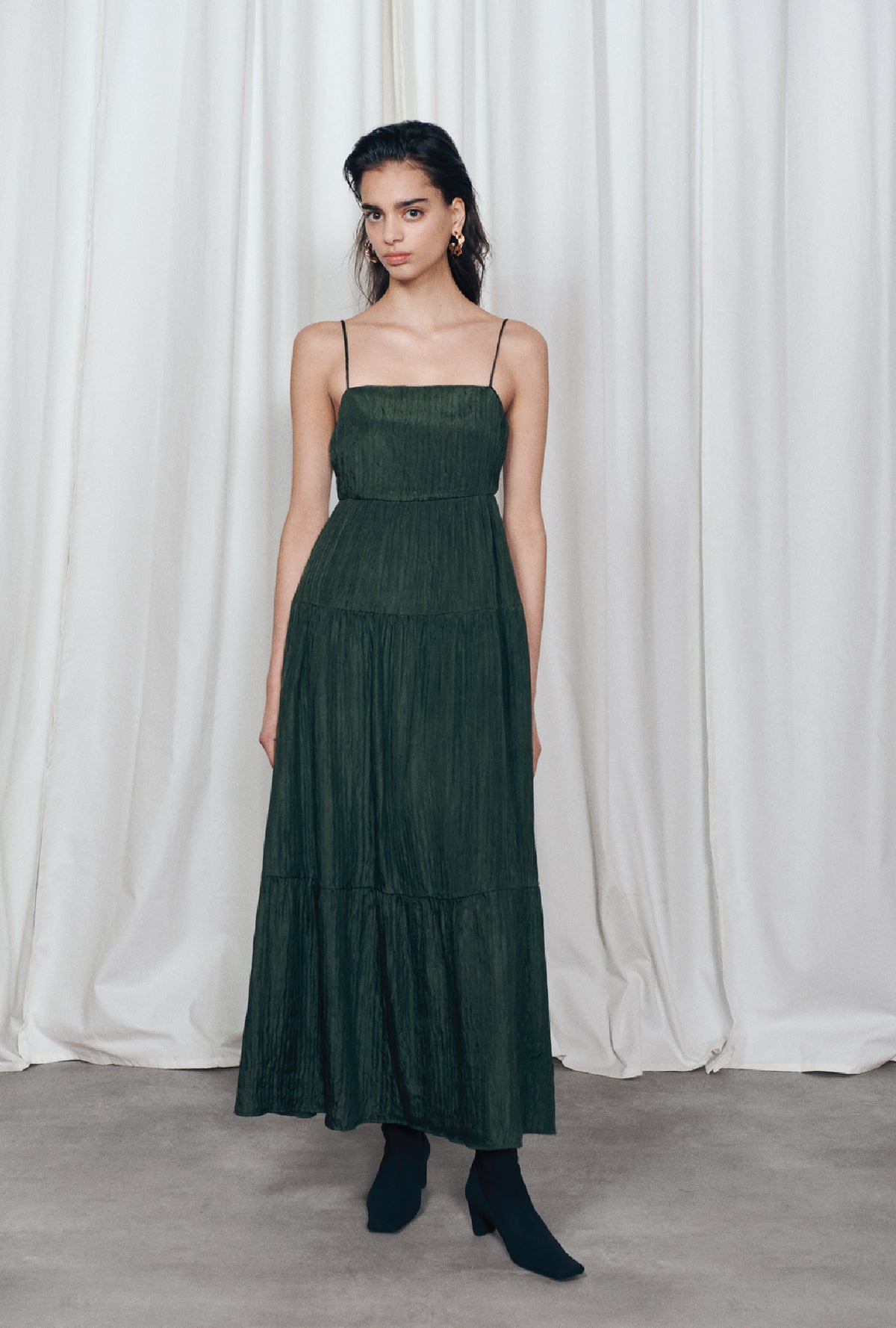 Robe évasée froissée cèdre