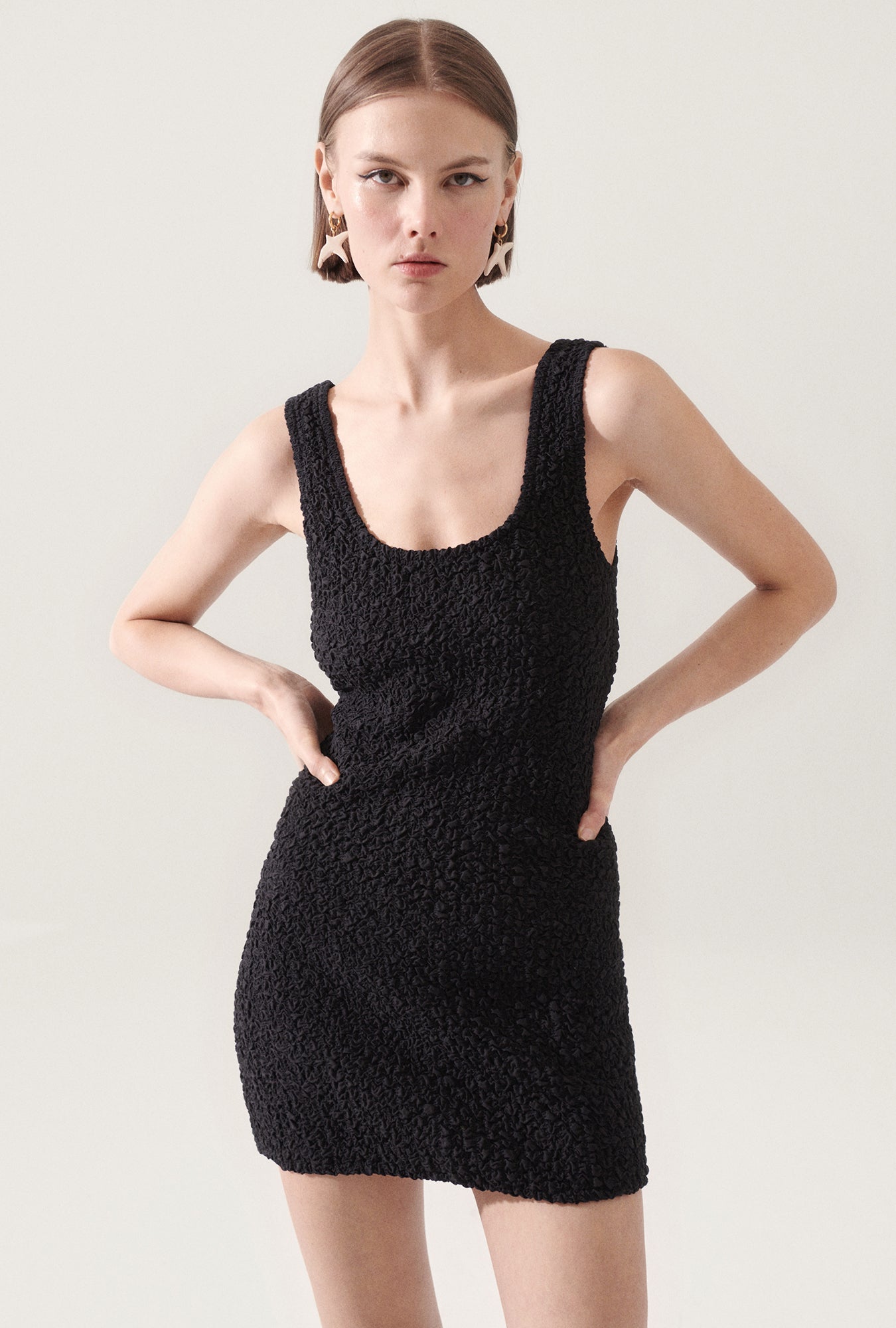 Popcorn Mini Dress Black