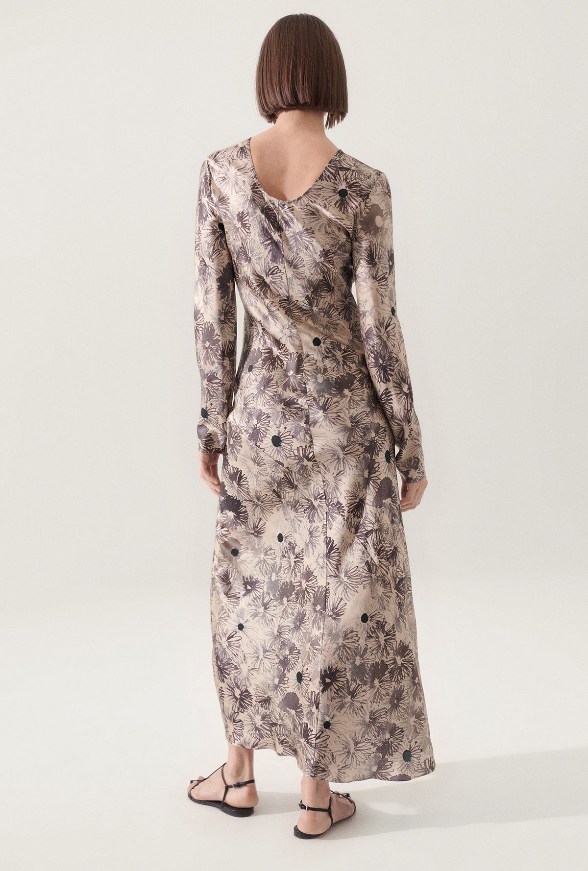 Robe biaisée manches longues Imprimé floral Aster