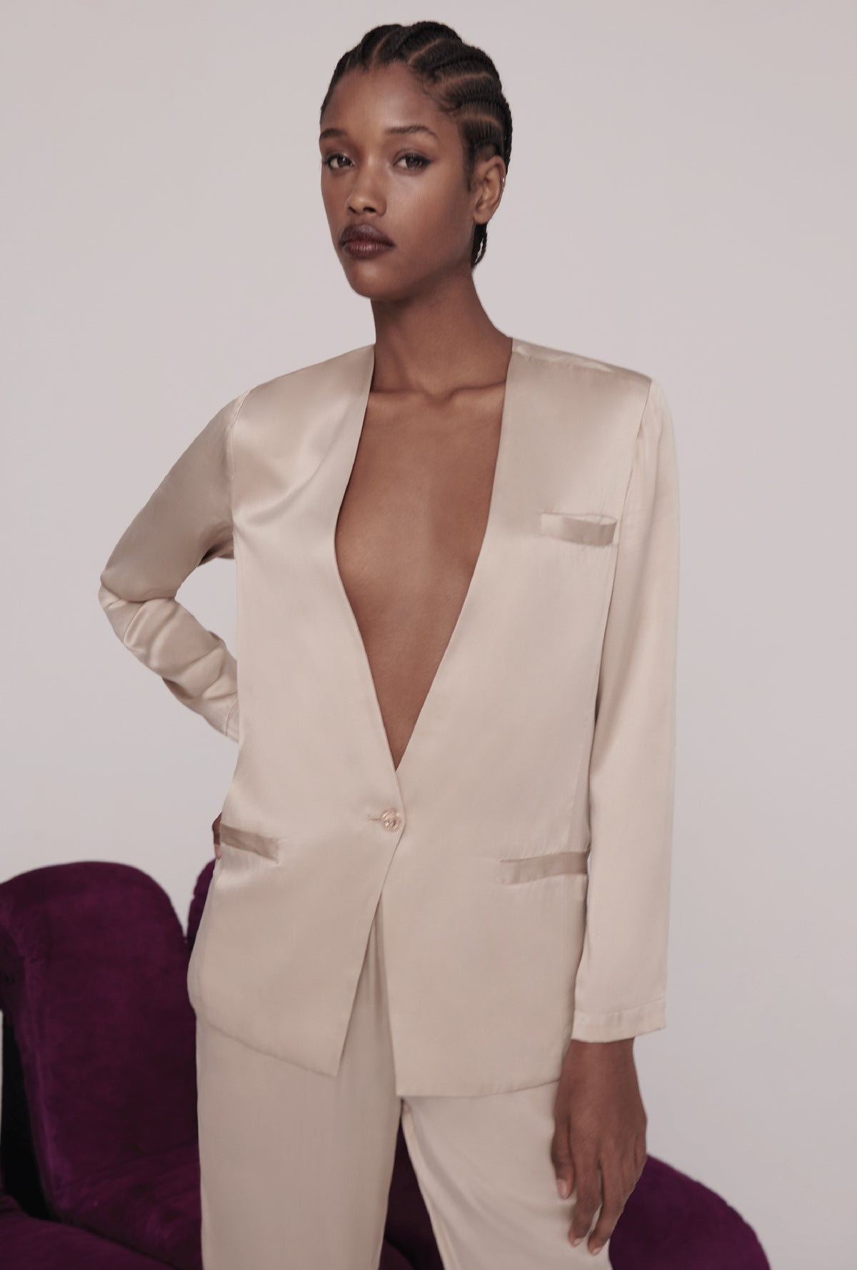 Blazer sans col Noisette