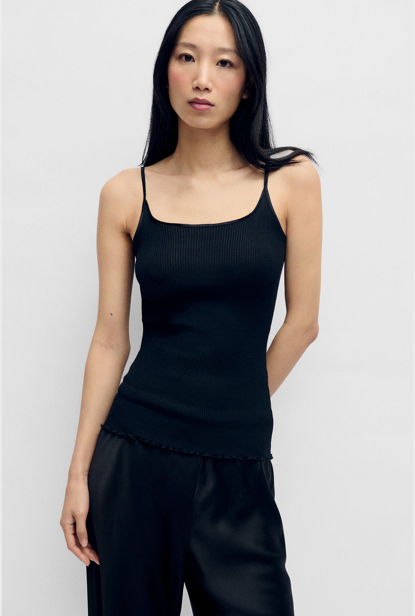 Silk Wool Ribbed Essential Cami Black