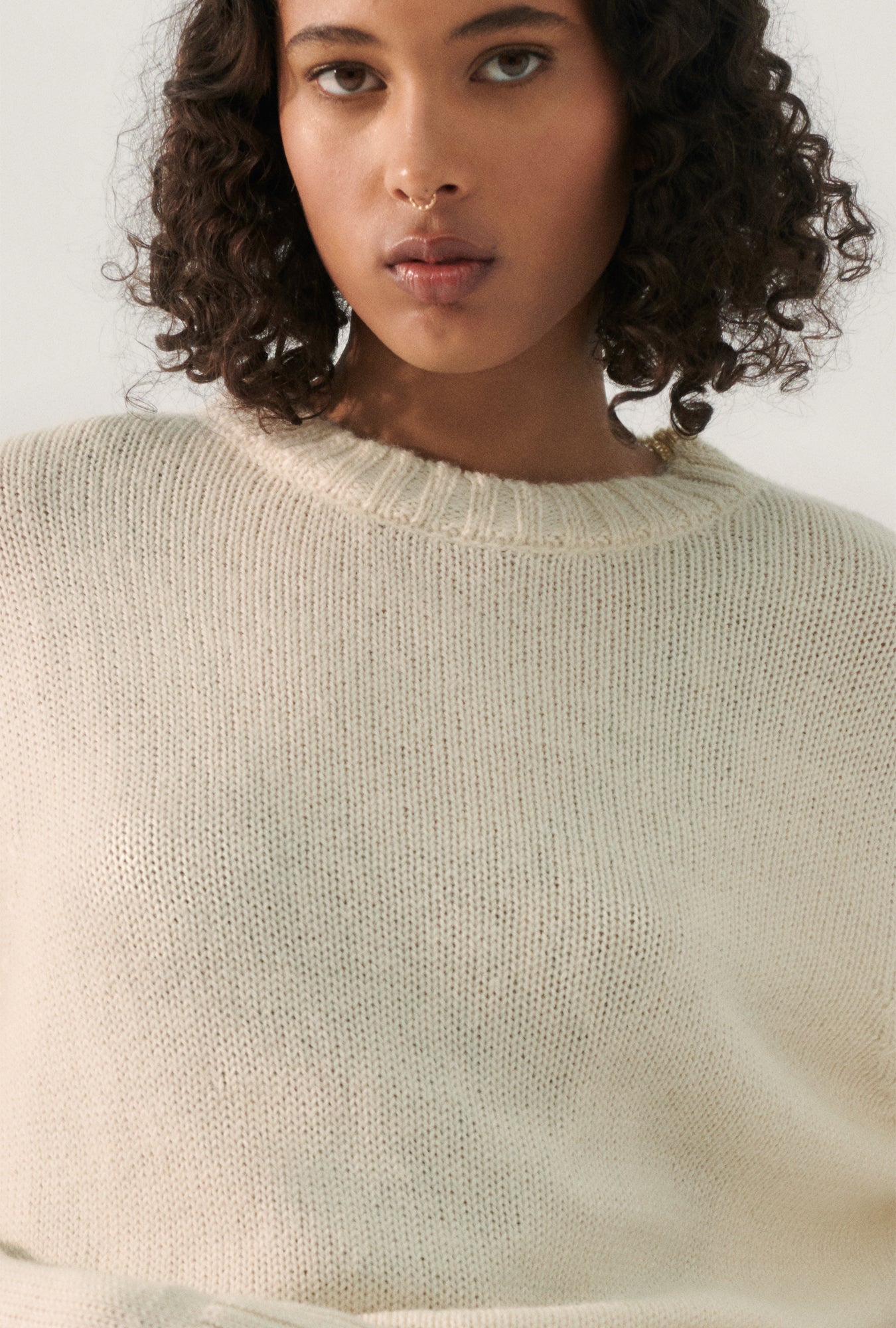 Pull col rond tricoté naturel
