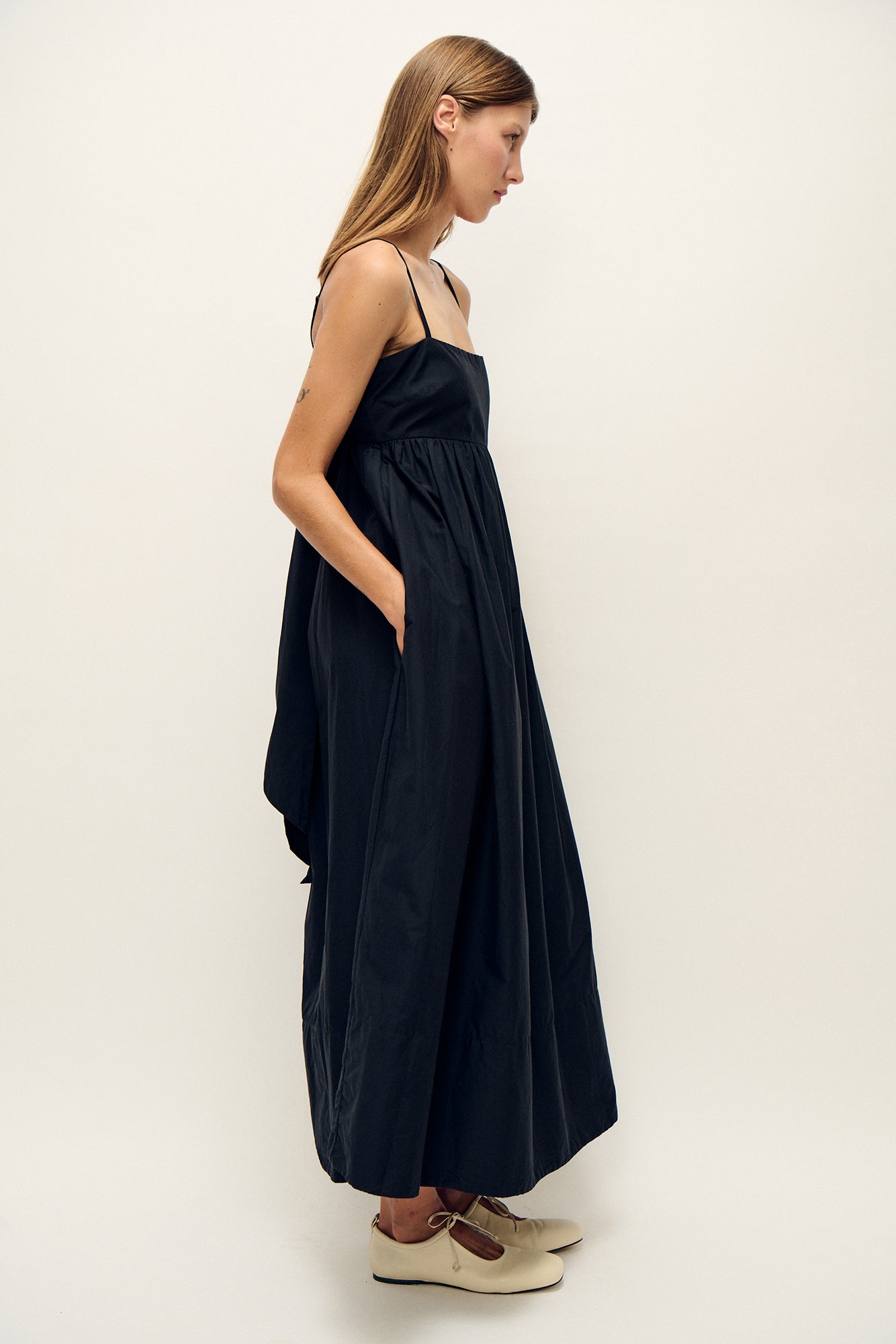 Robe tulipe coton et soie noire