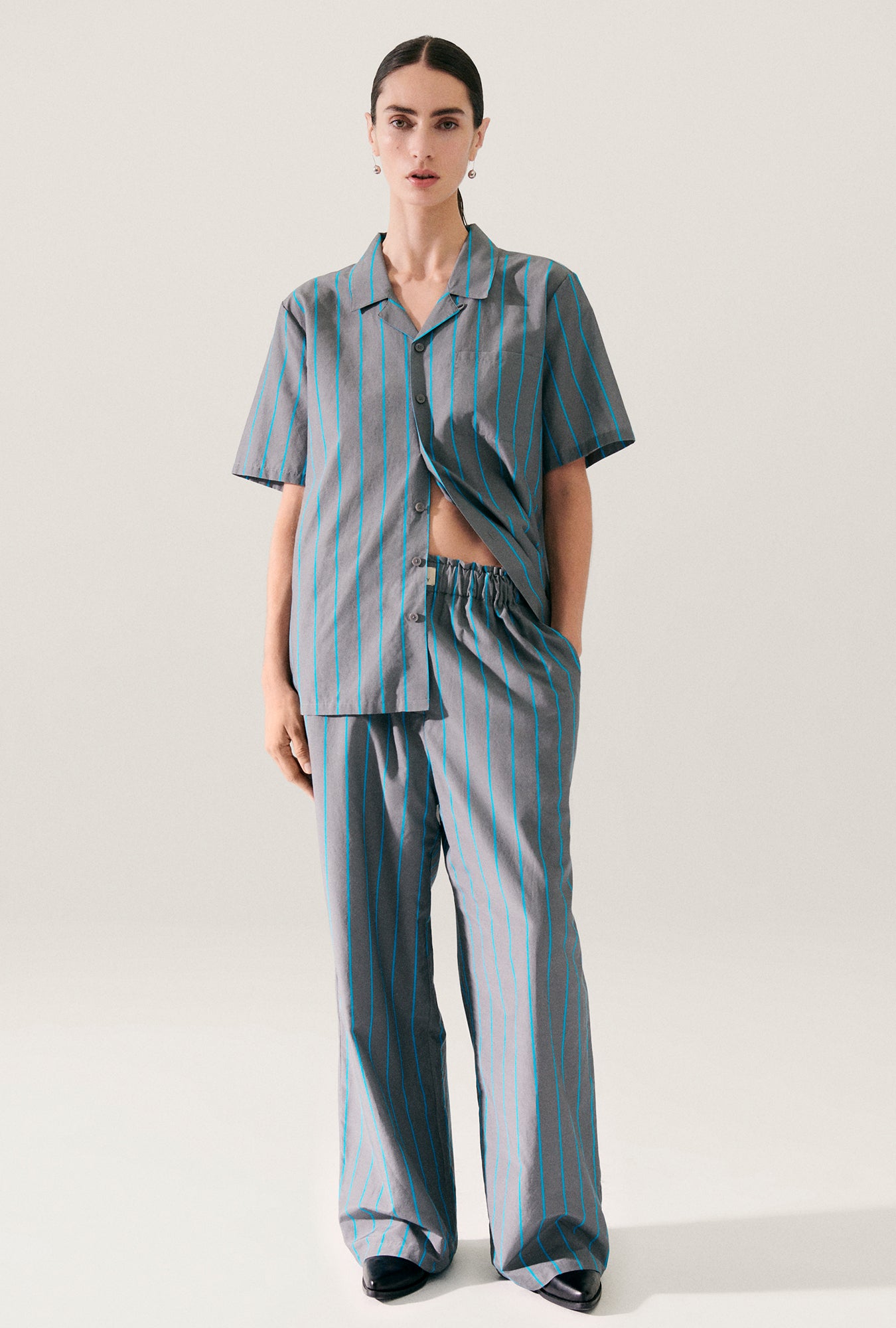 Pantalon large en coton et soie à rayures Oxygen