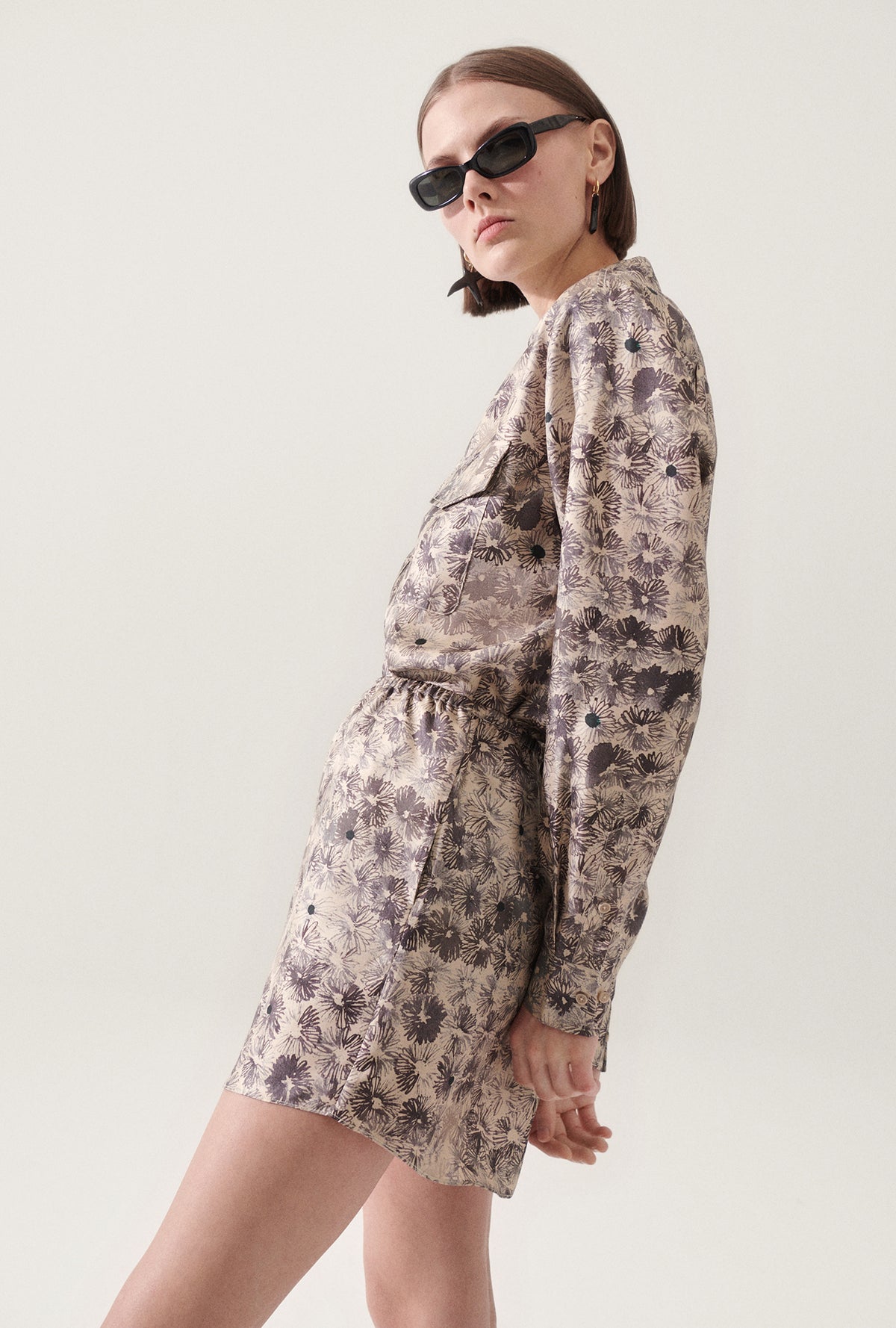 Short Twill Racer Fleuri Aster