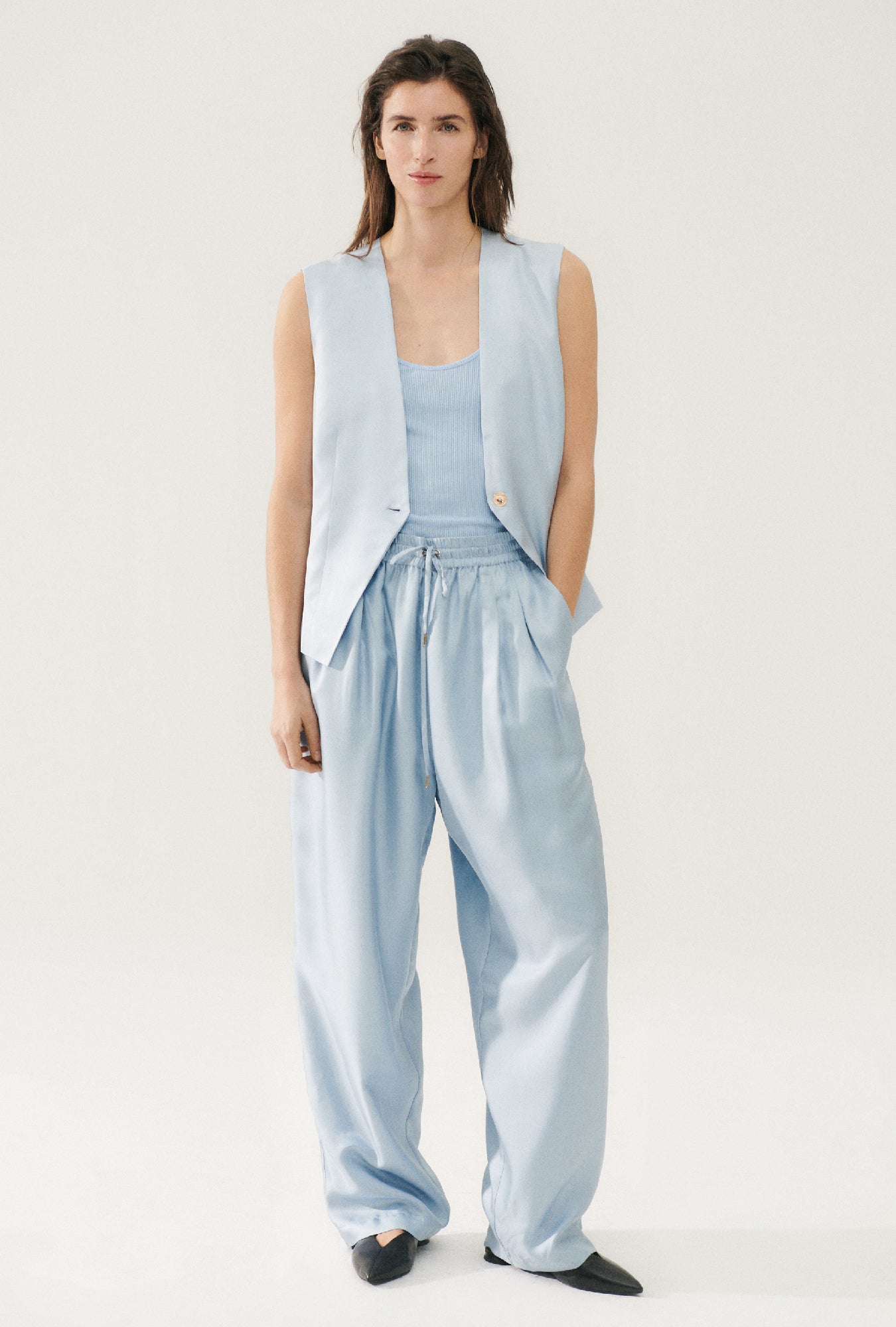 Gilet ample en twill ciel