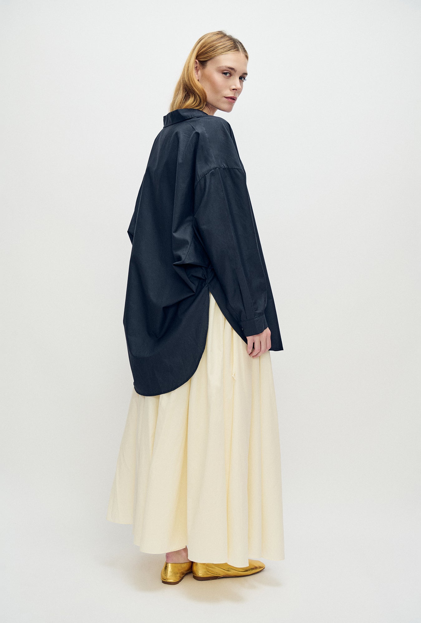 Cotton Silk Round Shirt Black