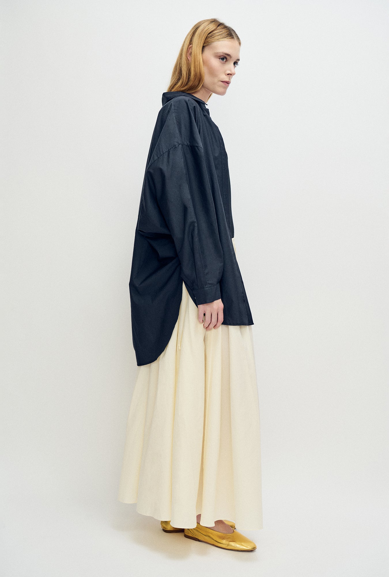 Cotton Silk Round Shirt Black