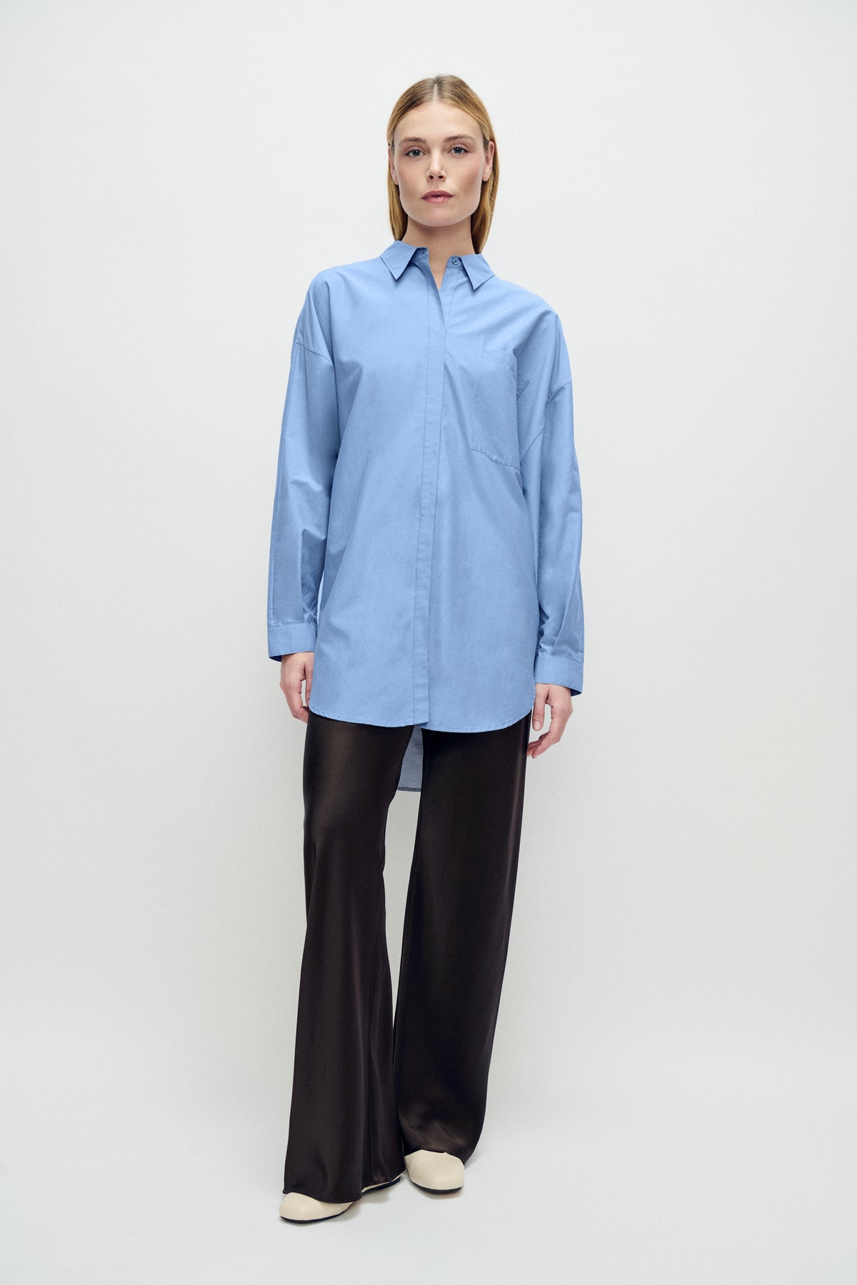 Cotton Silk Round Shirt Just Blue